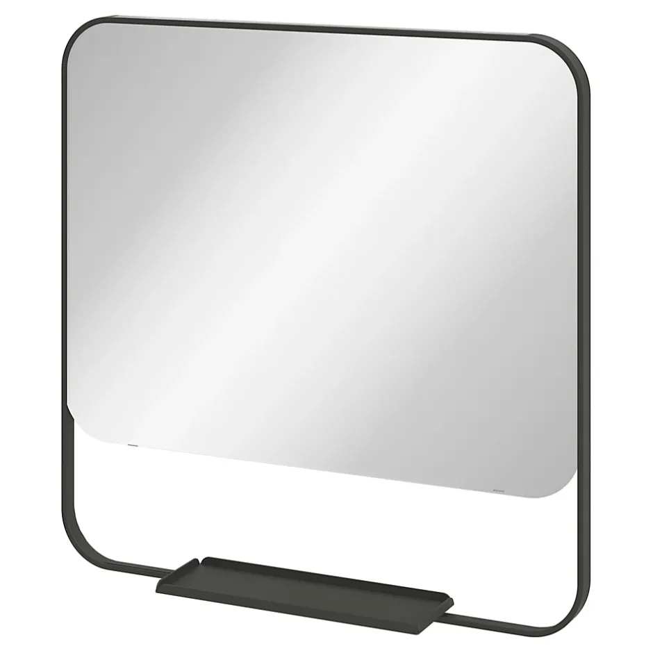 GoodHome Ensemble meuble vasque faible profondeur noir avec porte-serviettes l.85 x H.82 x P.36 cm + plan vasque blanc résine + miroir, Maza* Meuble Vasque|Ensemble Meuble De Salle De Bains