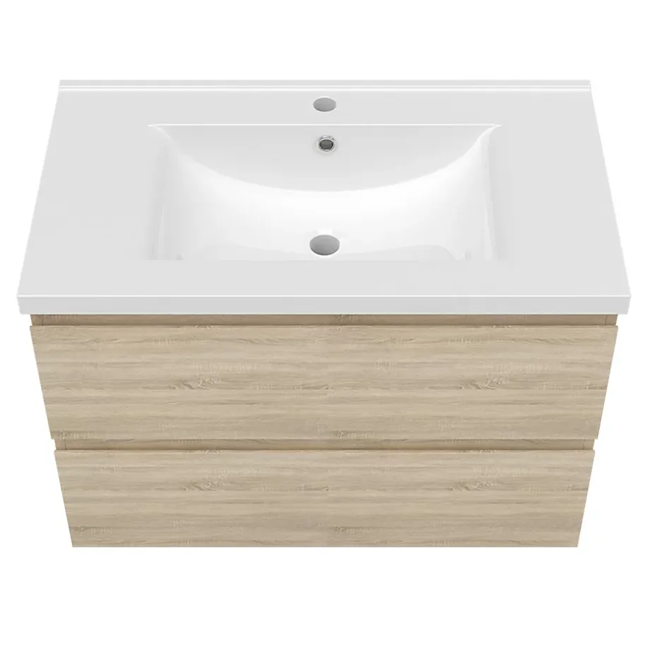 AICA Sanitaire Ensemble meuble vasque L.80cm chêne 2 tiroirs + lavabo + colonne* Ensemble Meuble De Salle De Bains