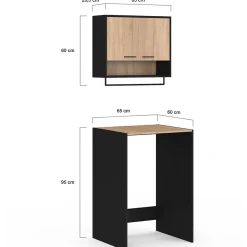 IDMarket Ensemble meubles de buanderie WALLIS noir et bois façon hêtre pour machine à laver