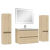 AICA Sanitaire Ensemble meubles Salle de Bain 80cm simple vasque + colonne + miroir lumineux Chêne Wotan