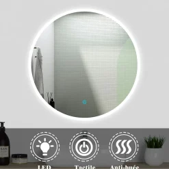 AICA Sanitaire Ensemble meubles Salle de Bain Chêne Wotan 60cm simple vasque + miroir lumineux rond* Ensemble Meuble De Salle De Bains