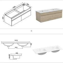 AICA Sanitaire Ensemble meubles Salle de Bain 120cm avec colonne + miroir lumineux 3 couleurs + dimmable Chêne Wotan
