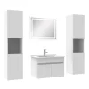 AICA Sanitaire Ensemble meubles Salle de Bain simple vasque 60cm, colonne x2 et miroir Blanc* Ensemble Meuble De Salle De Bains