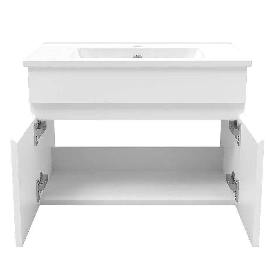 AICA Sanitaire Ensemble meubles Salle de Bain simple vasque 60cm, colonne x2 et miroir Blanc* Ensemble Meuble De Salle De Bains
