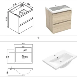 AICA Sanitaire Ensemble meubles Salle de Bain 50cm vasque + colonne + miroir rond lumineux Chêne Wotan* Ensemble Meuble De Salle De Bains