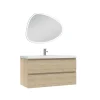 AICA Sanitaire Ensemble meubles Salle de Bain 100cm vasque + miroir 3 couleurs lumineux Chêne Wotan* Ensemble Meuble De Salle De Bains