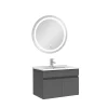 AICA Sanitaire Ensemble meubles Salle de Bain simple vasque 60cm + rond miroir lumineux Anthracite
