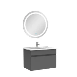 AICA Sanitaire Ensemble meubles Salle de Bain simple vasque 60cm + rond miroir lumineux Anthracite