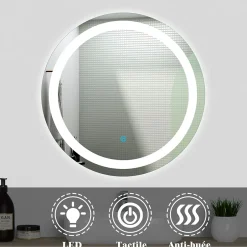 AICA Sanitaire Ensemble meubles Salle de Bain simple vasque 60cm + rond miroir lumineux Anthracite