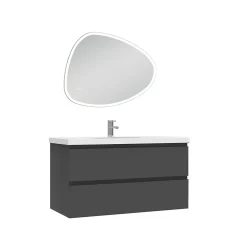 AICA Sanitaire Ensemble meubles Salle de Bain 100cm vasque + miroir 3 couleurs lumineux Anthracite* Ensemble Meuble De Salle De Bains