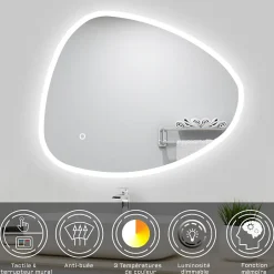 AICA Sanitaire Ensemble meubles Salle de Bain 100cm vasque + miroir 3 couleurs lumineux Anthracite* Ensemble Meuble De Salle De Bains