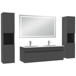 AICA Sanitaire Ensemble meubles Salle de Bain 120cm avec colonne + miroir lumineux 3 couleurs + dimmable Anthracite