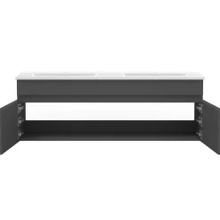 AICA Sanitaire Ensemble meubles Salle de Bain 120cm avec colonne + miroir lumineux 3 couleurs + dimmable Anthracite