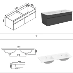 AICA Sanitaire Ensemble meubles Salle de Bain 120cm avec colonne + miroir lumineux 3 couleurs + dimmable Anthracite