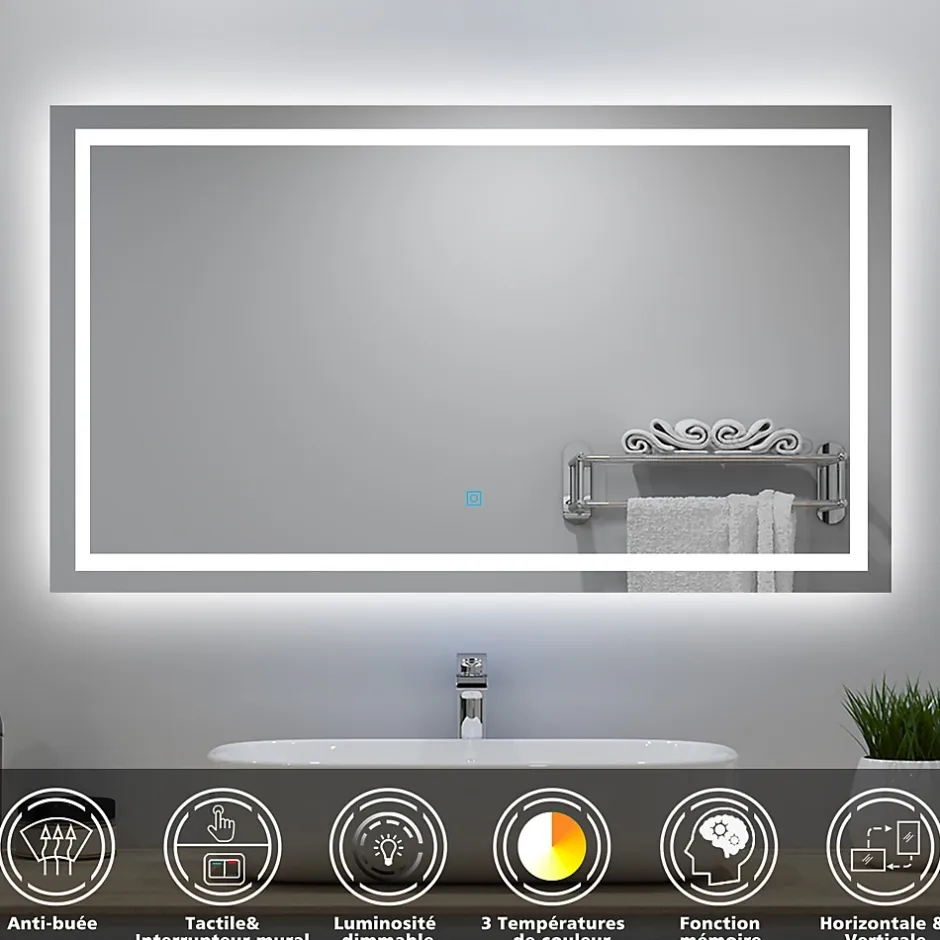 AICA Sanitaire Ensemble meubles Salle de Bain 120cm avec colonne et miroir lumineux 3 couleurs et dimmable Chêne Wotan* Ensemble Meuble De Salle De Bains
