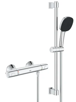 Grohe Ensemble mitigeur de douche thermostatique + douchette + flexible et barre, chrome, Trend* Colonne De Douche Thermostatique