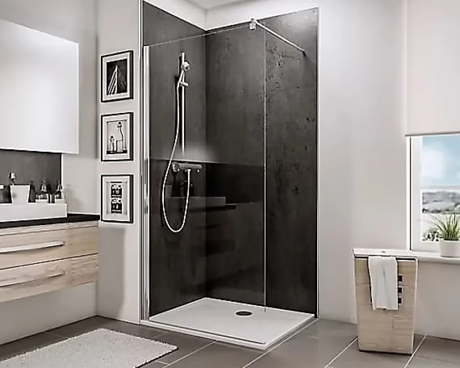 Schulte Ensemble paroi de douche à l'italienne l. 100 x H. 190 cm NewStyle et receveur de douche 80 x 100 cm, blanc et transparent,