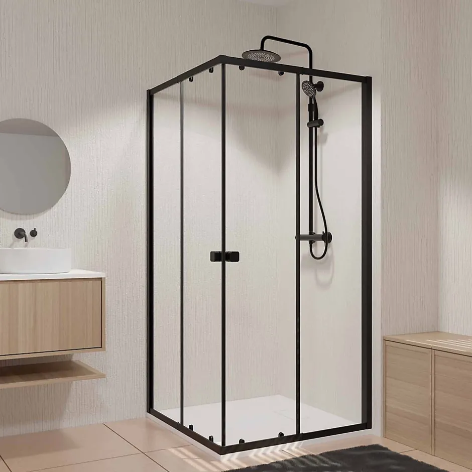 Aurlane Ensemble portes de douche coulissantes extensibles Noir 80/90x185cm - BLACK SLIDE 80-90* Porte De Douche