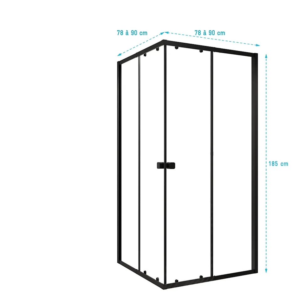 Aurlane Ensemble portes de douche coulissantes extensibles Noir 80/90x185cm - BLACK SLIDE 80-90* Porte De Douche