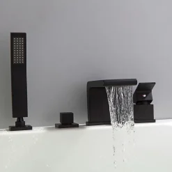 Bernstein Ensemble Robinet mélangeur Noir Baignoire 4 trous en Cascade, Ensemble Pommeau Douchette Bain - 6080B* Robinet De Baignoire