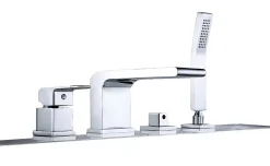 Bernstein Ensemble Robinet mélangeur Chrome Baignoire 4 trous en Cascade, Ensemble Pommeau Douchette Bain - 6080