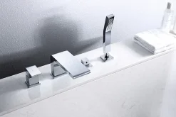 Bernstein Ensemble Robinet mélangeur Chrome Baignoire 4 trous en Cascade, Ensemble Pommeau Douchette Bain - 6080