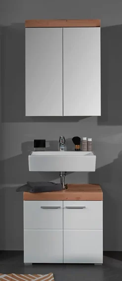 Chb Collection Ensemble salle de bain 2 pièces. mélaminé couleur chêne/blanc brillant L - H - P : 60 - 190 - 34 cm