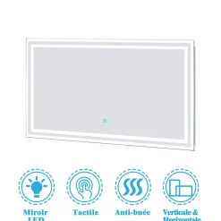 AICA Sanitaire Ensemble Salle De Bain 100cm meuble blanc avec miroir lumineux* Ensemble Meuble De Salle De Bains