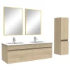 AICA Sanitaire Ensemble Salle De Bain 120cm Chêne Wotan meuble et miroir et colonne et double vasque