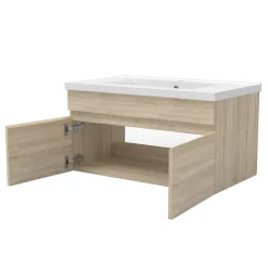 AICA Sanitaire Ensemble Salle De Bain 80cm meuble Chêne Wotan avec miroir lumineux* Ensemble Meuble De Salle De Bains
