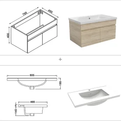 AICA Sanitaire Ensemble Salle De Bain 80cm meuble Chêne Wotan avec miroir lumineux* Ensemble Meuble De Salle De Bains