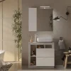 Autres Ensemble salle de bain meuble+miroir+vasque HAMBURG blanc brillant, béton 79 x 79 x 49 cm* Meuble De Salle De Bains Faible Profondeur