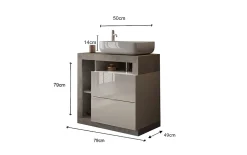Autres Ensemble salle de bain meuble+miroir+vasque HAMBURG blanc brillant, béton 79 x 79 x 49 cm* Meuble De Salle De Bains Faible Profondeur
