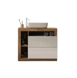 Autres Ensemble salle de bain meuble+miroir+vasque HAMBURG blanc brillant, Kadiz 110 x 79 x 49 cm