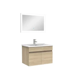 AICA Sanitaire Ensemble Salle De Bain simple vasque 60cm meuble Chêne Wotan avec miroir lumineux