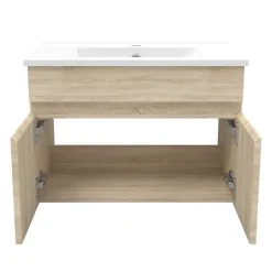 AICA Sanitaire Ensemble Salle De Bain simple vasque 60cm meuble Chêne Wotan avec miroir lumineux