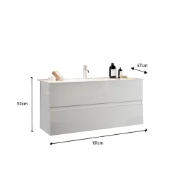 Autres Ensemble salle de bain START blanc brillant, 101 x 53 x 47 cm* Meuble De Salle De Bains Faible Profondeur