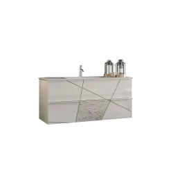 Autres Ensemble salle de bain VITTORIA blanc brillant, 101 x 53 x 47 cm* Meuble De Salle De Bains Faible Profondeur