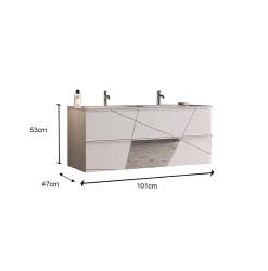 Autres Ensemble salle de bain VITTORIA blanc brillant, 101 x 53 x 47 cm* Meuble De Salle De Bains Faible Profondeur