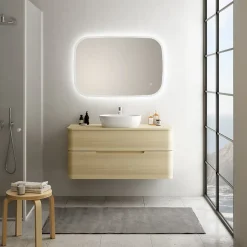Ensemble salle de bains L. 119 cm meuble sous vasque + plan de toilette décor bois natuel Alba