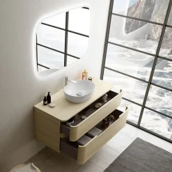 Ensemble salle de bains L. 119 cm meuble sous vasque + plan de toilette décor bois natuel Alba