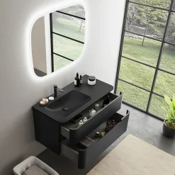Ensemble salle de bains L. 104 cm meuble sous vasque noir mat + plan vasque à gauche noir mat Alba* Meuble Vasque