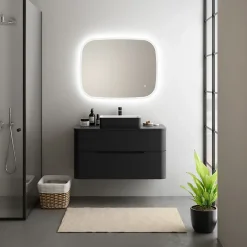 Ensemble salle de bains L. 104 cm meuble sous vasque + plan de toilette noir mat Alba* Meuble Buanderie