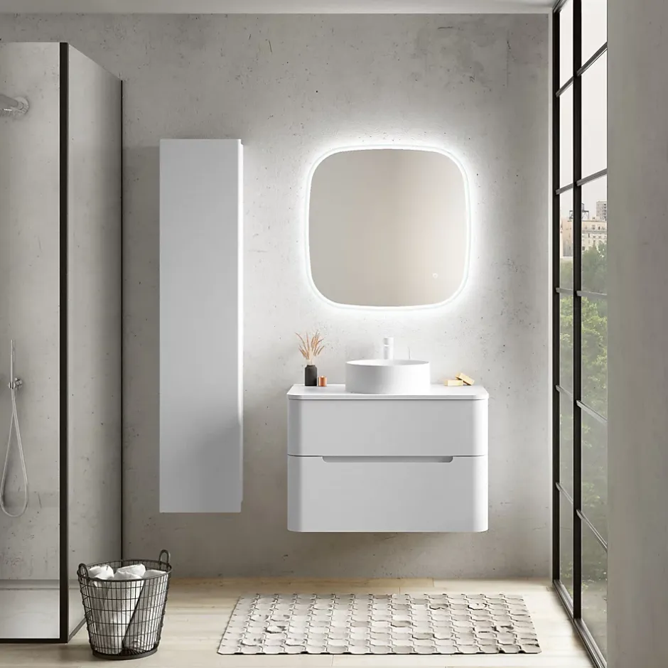 Ensemble salle de bains L. 84 cm meuble sous vasque + plan de toilette blanc mat Alba* Meuble Buanderie