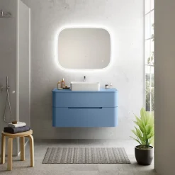 Ensemble salle de bains L. 104 cm meuble sous vasque + plan de toilette bleu mat Alba