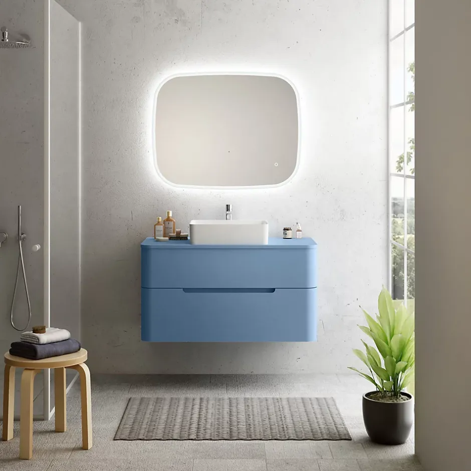 Ensemble salle de bains L. 104 cm meuble sous vasque + plan de toilette bleu mat Alba