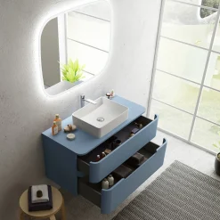 Ensemble salle de bains L. 104 cm meuble sous vasque + plan de toilette bleu mat Alba