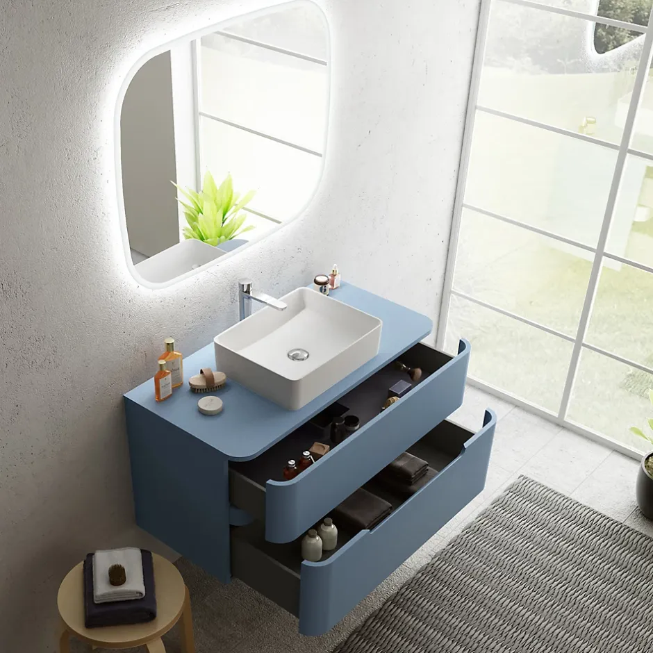 Ensemble salle de bains L. 104 cm meuble sous vasque + plan de toilette bleu mat Alba