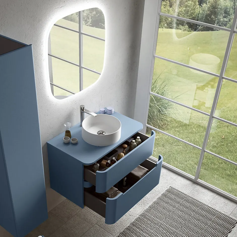Ensemble salle de bains L. 84 cm meuble sous vasque + plan de toilette bleu mat Alba