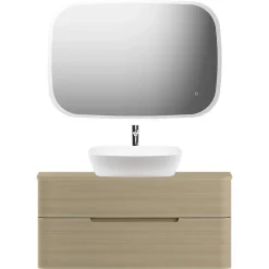 Ensemble salle de bains L. 104 cm meuble sous vasque + plan de toilette décor bois natuel Alba* Meuble Buanderie